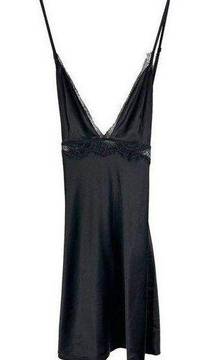 Victoria Secret Medium Cami Nightgown Teddy Black Lace Spaghetti Strap 328