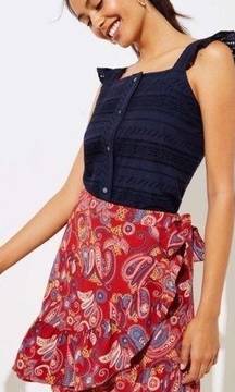 Loft Red Floral Paisley Ruffle Wrap Skirt Size 12