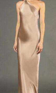 NWT Michelle Mason Silk Maxi Dress With Back Cowl Velvet Neutral Tan Size 0