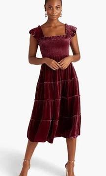 Hill House Home NWT Burgundy Velvet Akilah Nap Dress Midi Size Small