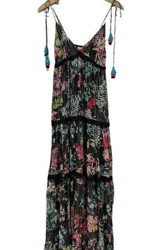 SAND Moonlight Floral Metallic Maxi Tiered Dress - Small