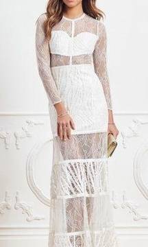 ALEXIS Joelle White Lace Sheer Long Sleeve Wedding Bridal Boho Maxi Dress Small