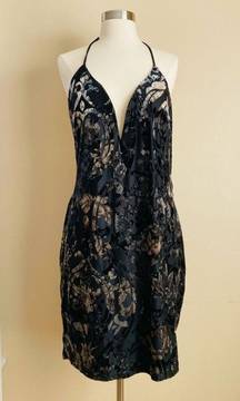 Printed Velvet Gradient Halter Tie Open Back Mini Dress Size 1X NWOT