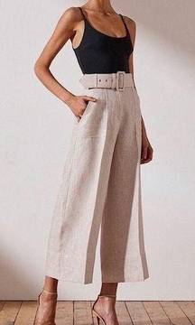 Tan Linen Hamilton Wide Leg High Rise Cropped Culottes Pants