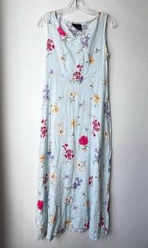 Um & Company Light Blue Floral Print Maxi Sundress 9/10