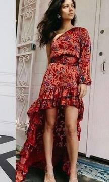 Marseille Asymmetrical Hi-Low Floral Dress/Gown Red Floral Size Small