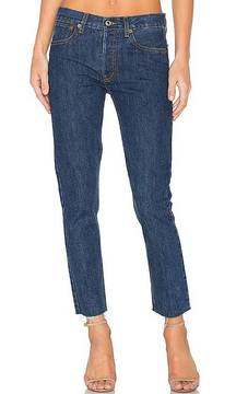 ReDone Originals High Rise Rigid Crop in Dark Wash Button Fly Size 24