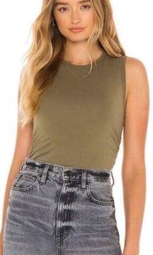 n philanthropy Womens XS Buenos Tank Top Olive Green Ruched Side Long Length NWT