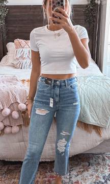 Cropped Flare High Rise Distressed Jeans