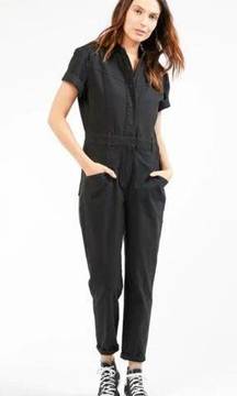 NEW Outerknown Jenson Jumpsuit Size S Black Utility Snap Button Short Sleeve