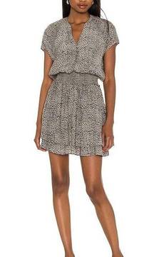 Rails Karla Olive Lynx Print Cap Sleeve Draped Front Button Mini Dress Small