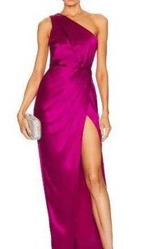 NWT Sau Lee Preston Satin Maxi Dress One Shoulder High Slit Raspberry Size 6