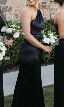 Black Satin One-Shoulder Maxi Dress