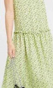 Topshop Floral Print Drop Waist Midi Dress Neon Yellow Black Bow Straps NWT sz8