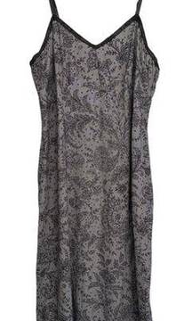 Soma Black Velvet Printed Spaghetti Strap Negligee Long Slip Dress Sz Large