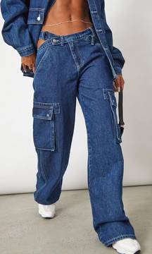 Dark Blue Wash Cut Out Cargo Jeans