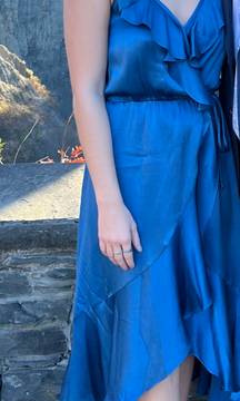 Blue Satin Flowy Midi Dress