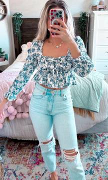 Blue Floral Linen Longsleeve 