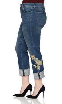 NWT NYDJ Marilyn Straight Ankle Cuffed Jeans /Gold Appliqué Blue Size 18W