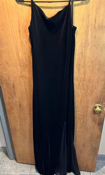 black velvet dress with mesh paneled skirt
