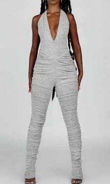 Grayscale Dove Ruched Knit Gray Jumpsuit Playsuit