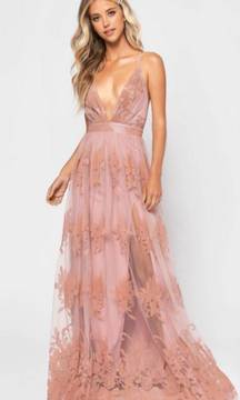 Pink Flower Lace Long Dress