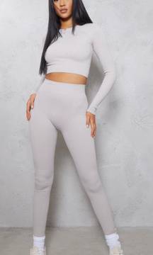 Light Gray Ribbed Sports Leggings