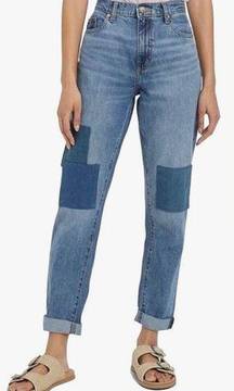 NWT Universal Thread Women 10/30 Boyfriend Hi Rise Tapered Leg Blue Jeans Patch