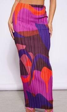 NWT PrettyLittleThing Pink Print Plisse Maxi Skirt