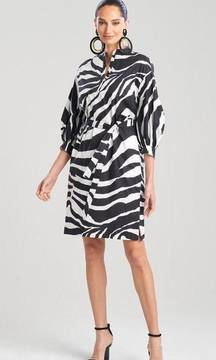 Natori Zebra Cotton Poplin Balloon Sleeve Belted Shirtdress Size Medium