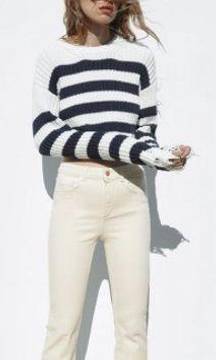 Flare Jeans Cropped in Cream Color