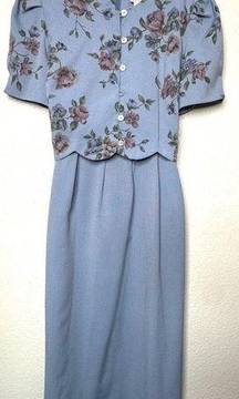 Miss Dorby Womens Vintage Blue Floral Maxi Dress size 16P Formal Evening Wear