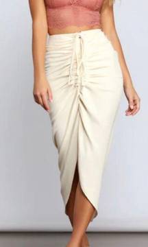 High-Rise Drama Ruched Midi Skirt - Medium