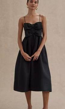 NWT Sachin & Babi Sloane Black Taffeta Double-Bow Pleated Midi Dress US 16