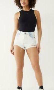 True Religion Shorts Ultra High Rise Fray Hem White Whisper Destroy Size 28 NWT