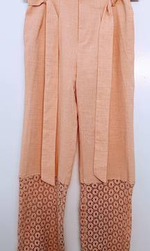 Beige Crochet Bottoms Lined Dress Casual Boho Pants Size S.