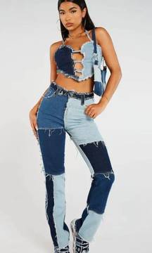 blue patchwork jeans