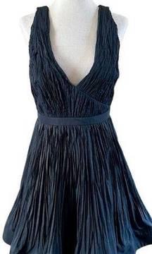 Alexis Marilou Crinkled A-Line Plunge Neck Mini Dress in Black Medium