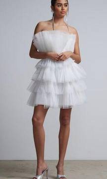 NY & Co White Tulle Ruffle Strapless Dress Size Small NEW