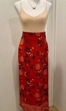 VTG 90s Sag Harbor Fairycore Red Floral Patterned Wrap Maxi Skirt - M
