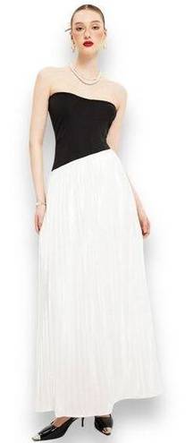 NEW Commense Strapless Asymmetrical Pleated Maxi Dress Black White Size Small