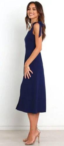 Petal and Pup  Laurel Navy Blue Tie Shoulder Side Slit Midi Dress 12