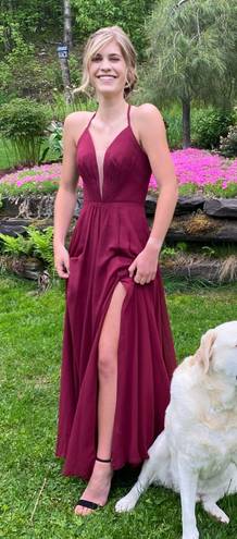 Faviana Maroon Prom Dress