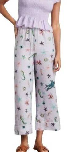 Hill House  Skylar Linen Pants Lavender Sea Creature Pattern High Waist Womens L