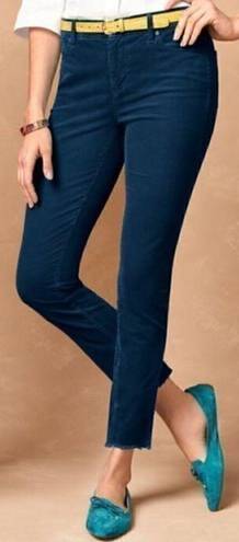 Talbots  Flawless Frayed Hem Cord Slim Leg Navy Blue Corduroy Pants Cropped Ankle