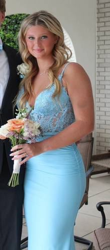 La Femme blue corset prom dress