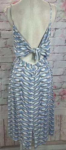 FRNCH  Paris Women's Abstract Print Tie Button Back Midi Sundress Blue/Black Sz L