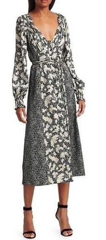 Cinq à Sept NWT  Jessica Mixed Floral Long Sleeve Satin Midi Dress Size 2