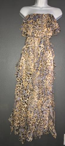Bardot Rumi Leopard Animal Print Midi Strapless Spring Dress Womens Medium 8
