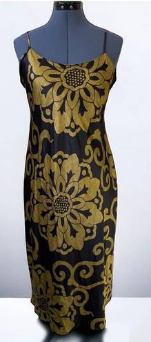 Natori Private Luxuries Black Gold Floral Medallion Sleeveless Nightgown